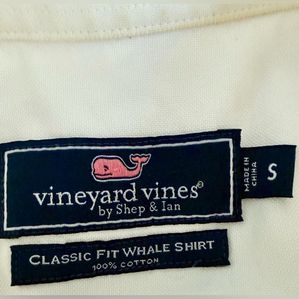 🐳 Vineyard Vines Classic Fit Whale Shirt White Button Down Small - Picture 7 of 13